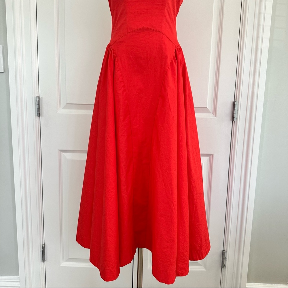 Aur Society Poppy Red Shirred Bodice Fit & Flare 100% Cotton FLOWY Dress Size S - Picture 7 of 16